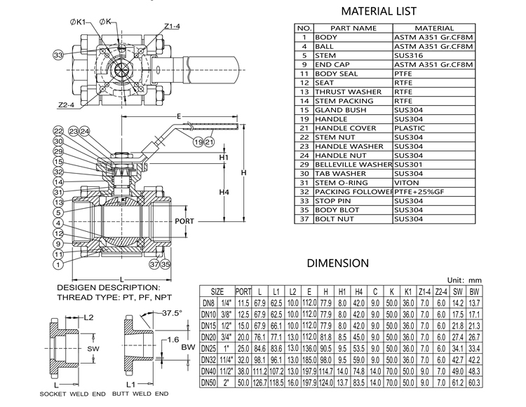SIMODI Ball Valve Drawing